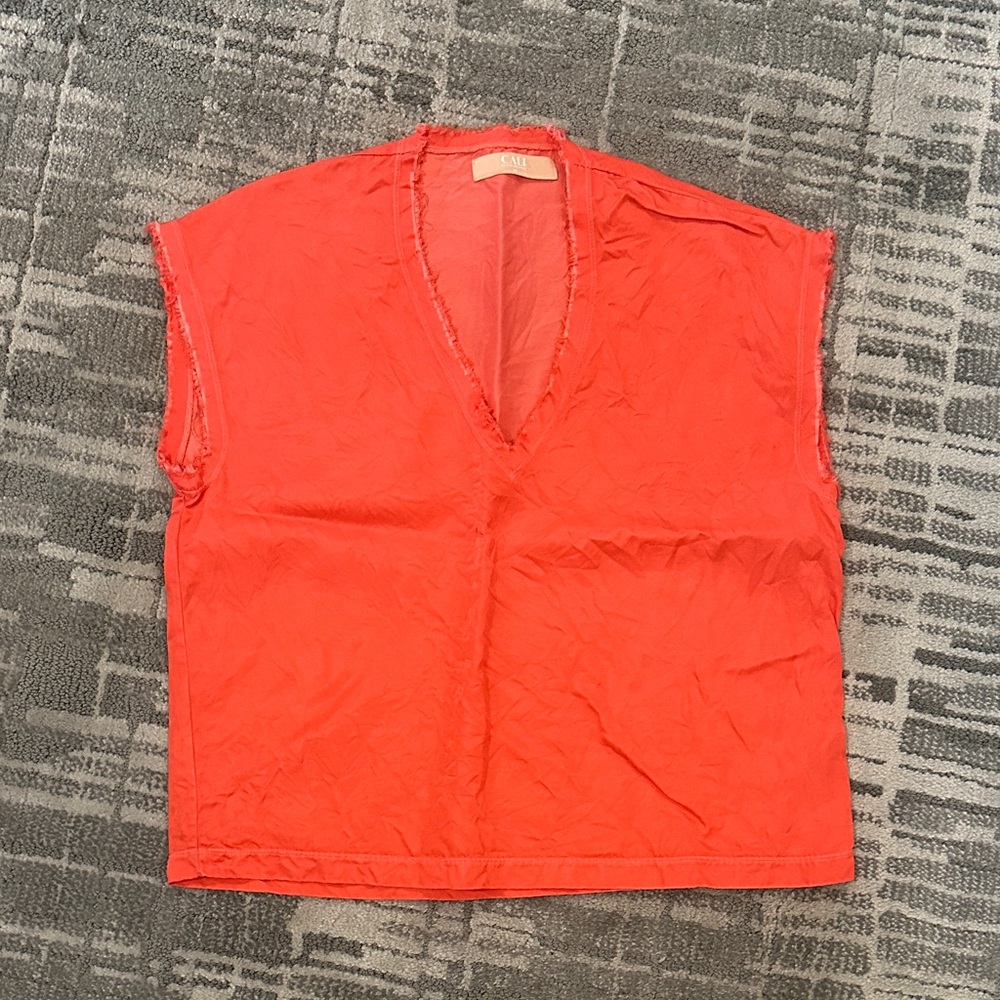 Vibrant coral V-Neck Blouse